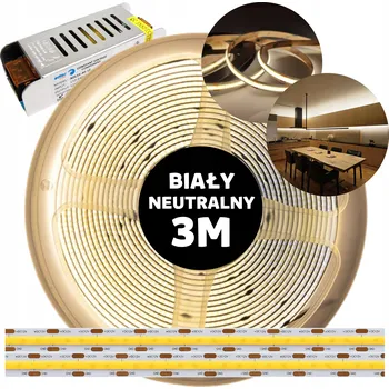 LED páska Taśma LED COB s napájecím zdrojem, neutrální bílá, 12V, 3M