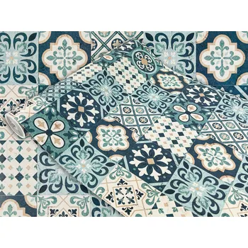 Tapeta Dekorativní nábytková dýha Fólie PVC Vzor Dlaždice Modrá Šířka 45 cm