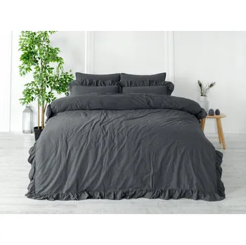 Povlečení Povlečení ŠEDÉ STONEWASHED Bavlna S VOLÁNEM 160x200