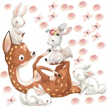 Samolepící dekorace Samolepka na zeď srnka a králíčci pro děti