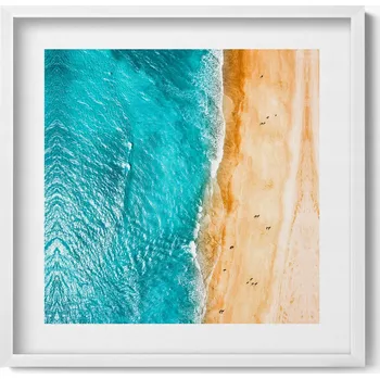 Obraz Dekorativní nástěnný obraz s grafikou v bílém rámu Moře pláž lidé 50x50 cm