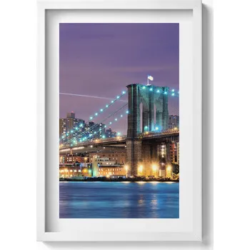 Obraz Dekorativní nástěnný obraz s bílým rámem a grafikou Loft Brooklynský most 40x60 cm