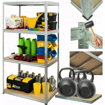 Dílenský regál Kovový regál do skladu, garáže pozink HELIOS 180x90x60 cm, 4 police, nosnost 350 kg na polici