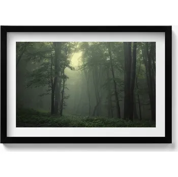 Obraz Dekorativní nástěnný obraz s rámem a grafikou loft Mlhavý les za úsvitu 60x40 cm