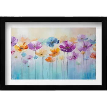 Obraz Nástěnný obraz v černém rámu s grafikou Malované barevné květiny 30x20 cm