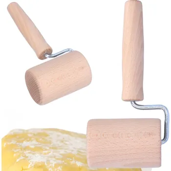 Váleček na těsto Malý váleček na těsto pizzy plechu formičky otočný dřevěný s rukojetí 17 cm