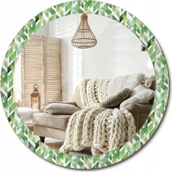 Zrcadlo Dekorativní kulaté zrcadlo s potiskem do koupelny nebo pokoje, vzor rybí kost, průměr 90 cm