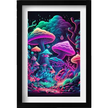 Obraz Dekorativní nástěnný obraz v černém rámu do pokoje Neonové houby 20x30 cm