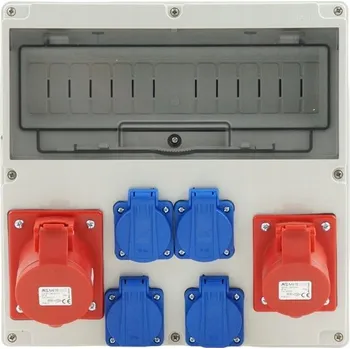 Elektrická zásuvka STAVEBNÍ ROZVADĚČ 400V 32A/5P + 16A/5P + 4 X 230V 14 MODULŮ IP44