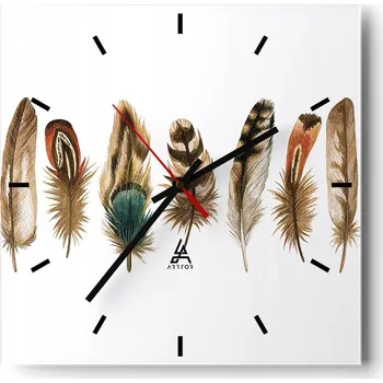 Hodiny Velké nástěnné hodiny 40x40 cm Ptačí Pírko - Skleněné tiché hodiny