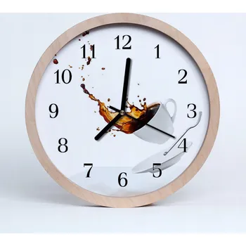 Hodiny Dřevěné nástěnné hodiny tiché Šálek kávy 25 cm