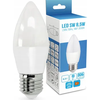Žárovka LED žárovka E27 svíčka 8,5W, studená bílá (6500K), 180°