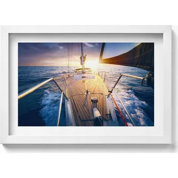Obraz Obraz na zeď v bílém rámu Západ slunce na palubě plachetnice 30x20 cm