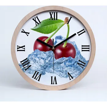 Hodiny Dřevěné nástěnné hodiny višeň s ledovým efektem, průměr 25 cm
