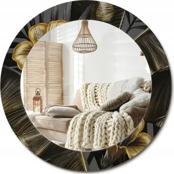 Zrcadlo Zrcadlo premium s ozdobným skleněným rámem s potiskem Květiny ibišku průměr 60 cm