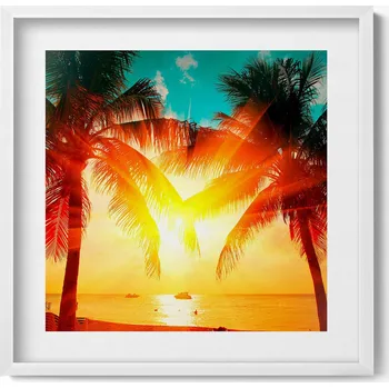 Obraz Stylový obraz v rámu Dovolenkový výhled - palmy při západu slunce 50x50 cm