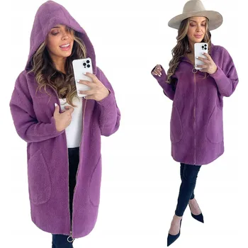 Dámský kabát Soprato dámský fialový kabát oversize s kapucí 05 zip kabát alpaka podzim zima s kapucí univerzální velikost
