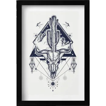 Obraz Stylový obraz v černém rámu Geometrický vzor zvířecí lebky 20x30 cm