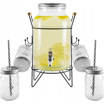 Sklenice SKLENICE SKLENĚNÁ 6L S KOHOUTKEM + STOJAN 4 KELÍMKY NA DŽUS