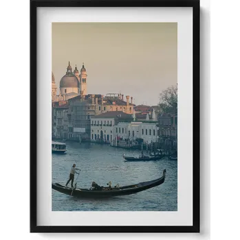 Obraz Dekorativní obraz v černém rámu do obýváku Gondola v Benátkách - Itálie 50x70 cm