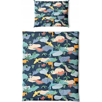 Povlečení POVLEČENÍ 90x120 DĚTSKÉ POVLEČENÍ BAVLNĚNÝ SATÉN 100% JEMNÉ DINOSAUŘI