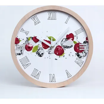 Hodiny Velké dřevěné nástěnné hodiny malina a voda 30 cm