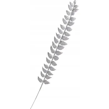 Vánoční dekorace DEKORAČNÍ VĚTVIČKA STŘÍBRNÁ LISTY SE TŘPYTKAMI 40 CM