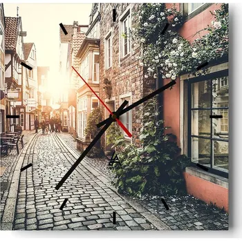 Hodiny Velké nástěnné hodiny na zeď 40x40 Město Skleněné hodiny Čtvercové Tiché