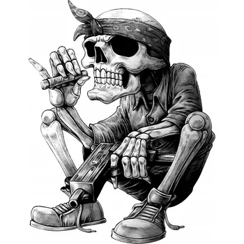 Samolepicí dekorace na vozidlo NÁLEPKA na auto KOSTRA LEBKA ZBRAŇ 13x16 cm