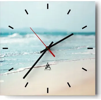 Hodiny Velké nástěnné hodiny 40x40 Přímořské pobřeží Skleněné tiché hodiny