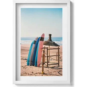 Obraz Dekorativní nástěnný obraz v rámu do obýváku Surfovací prkna na pláži 40x60 cm