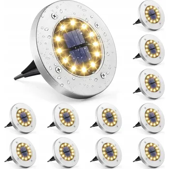 Venkovní osvětlení 12 ks SOLÁRNÍ ZAHRADNÍ LAMPA SVĚTLA 12LED ZAPICHOVACÍ DISK SE SENZOREM SOUMRAKU