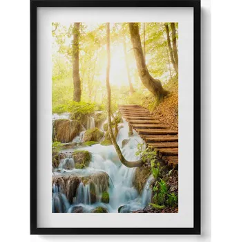 Obraz Dekorativní nástěnný obraz v rámu do obýváku Proud a schody v lese 50x70 cm