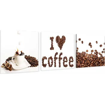 Obraz OBRAZ TRYPTYK DO KUCHYNĚ na zeď dekorativní I LOVE COFFEE zrno káva