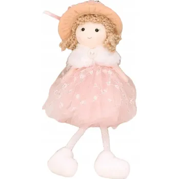 Vánoční ozdoba Panenka sedící v růžových šatech 11 cm andílek závěsná ozdoba na stromeček