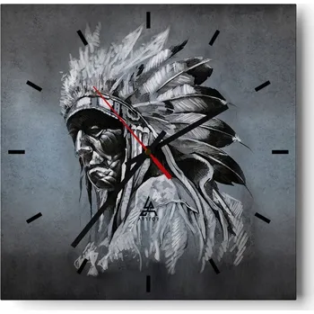 Hodiny Nástěnné hodiny do kuchyně 30x30 Indiánský motiv Stylové skleněné hodiny Loft Tiché