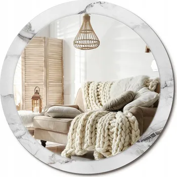 Zrcadlo Stylové kulaté zrcadlo na zeď s potiskem na skle Bílý mramor průměr 90 cm