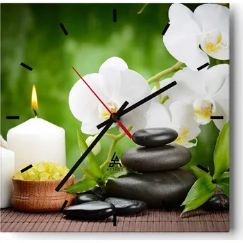 Hodiny Velké nástěnné hodiny na zeď 40x40 Květiny Skleněné hodiny Čtvercové Tiché