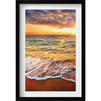 Obraz Závěsný obraz rámeček černé barvy Vlny moře při západu slunce 40x60 cm