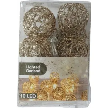 Vánoce SVĚTELNÝ ŘETĚZ GIRLANDA 10 LED KOULÍ ZLATÁ - MAGICKÁ ATMOSFÉRA DOMA