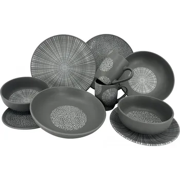 Talíř Clay 10dílná keramická jídelní souprava Grey Wood (talíře, misky, hrnky) Moderní design inspirovaný přírodními vzory.