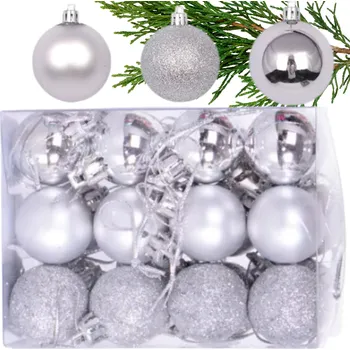 Vánoční dekorace SADA 24 NA DEKORACI STŘÍBRNÝCH VÁNOČNÍCH VÁNOČNÍ BAŇKY O 3 CM