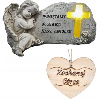 Smuteční dekorace Hřbitovní Svíčka Figurka Anděl strážný na hrob DCERY Osvětlený kříž