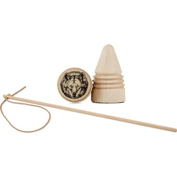 Dřevěná hračka Lesní svět Dřevěná káča RETRO s bičíkem - Vlk pérovka