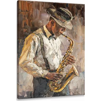 Obraz Obraz Canvas JAZZMAN Saxofon Portrét Abstrakce Vintage Styl 60x90