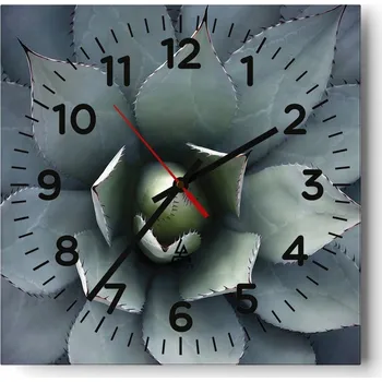 Hodiny Kuchyňské nástěnné hodiny 30x30 Květ Agáve Skleněné hodiny do obýváku Tiché