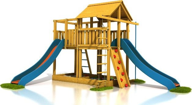 PALIS GYM Dětské hřiště TOMÁŠ Komfort 125 - 2x skluzavka Barva skluzavky č. 1: Červená, Barva skluzavky č. 2: Červená, Materiál: modřín