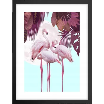 Obraz Obraz, plakát v černém rámu do obýváku 30x40 plameňáci, plakáty na zeď