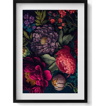 Obraz Dekorativní nástěnný obraz s černým rámem a loft grafikou Krásné květiny 50x70 cm