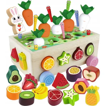 Dřevěná hračka Dřevěný Třídič Mrkve a Ovoce pro Děti